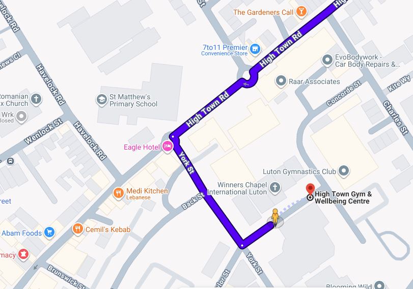 Map showing the location of Hightown Community Sports and Arts Centre, Concorde St, Luton LU2 0JD